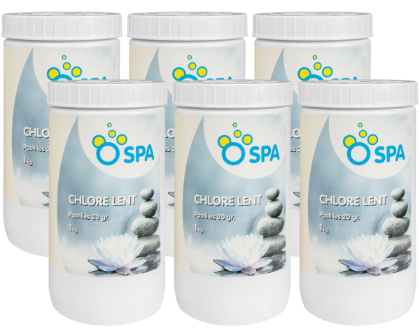 Carton de 6 Chlore en pastilles  dissolution lente O Spa - Cliquez pour agrandir